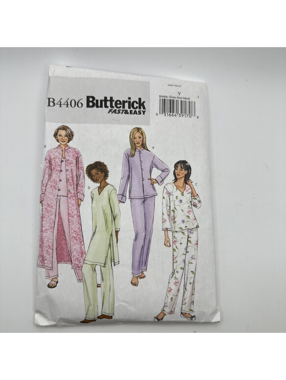 Butterick 4406 Loose Pajamas Jacket Robe Top Tunic Pants Sz XS M Pattern